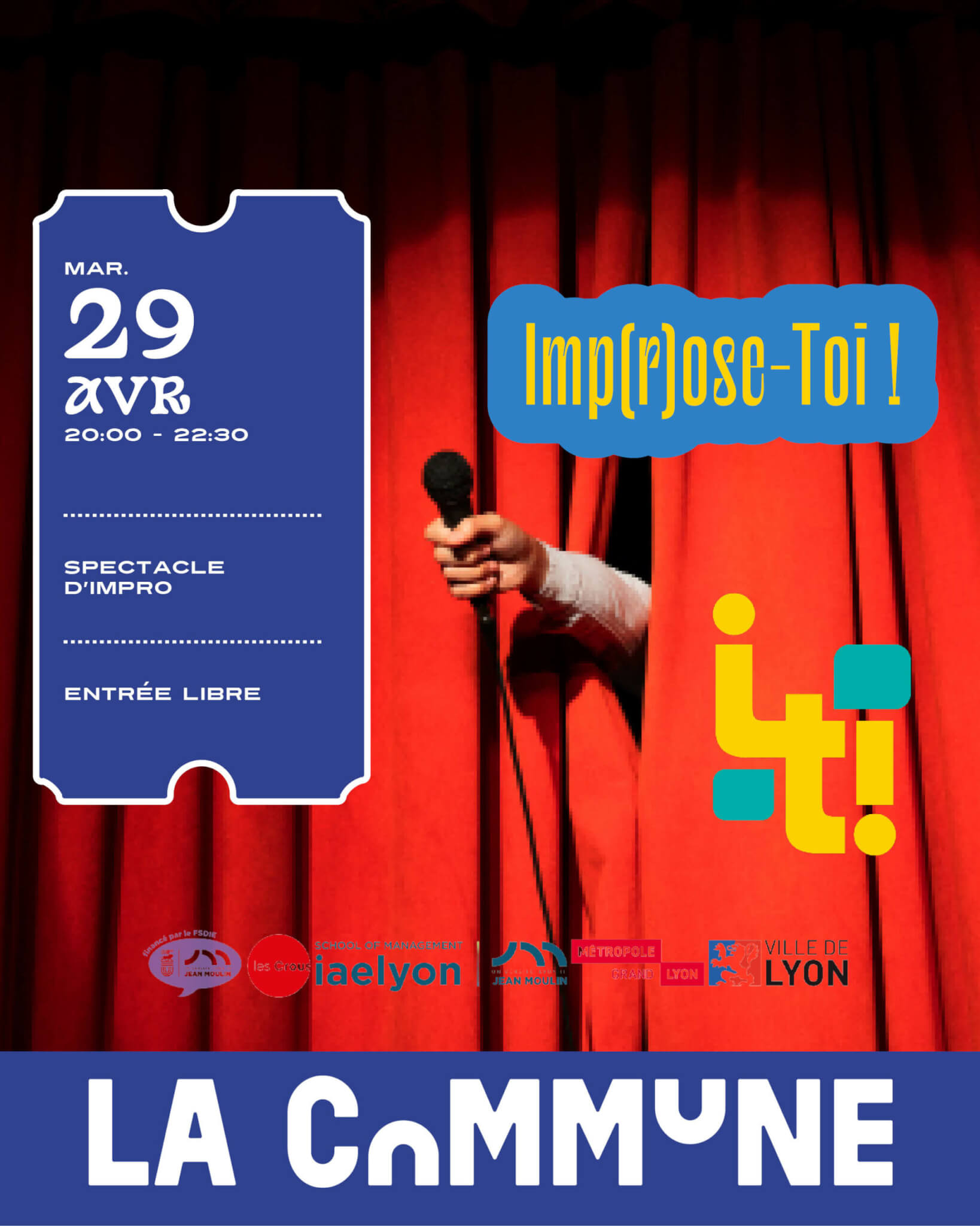 Spectacle d'improvisation th&eacute;&acirc;trale participatif &agrave; La Commune par des &eacute;tudiants de l&rsquo;universit&eacute; Lyon 3.