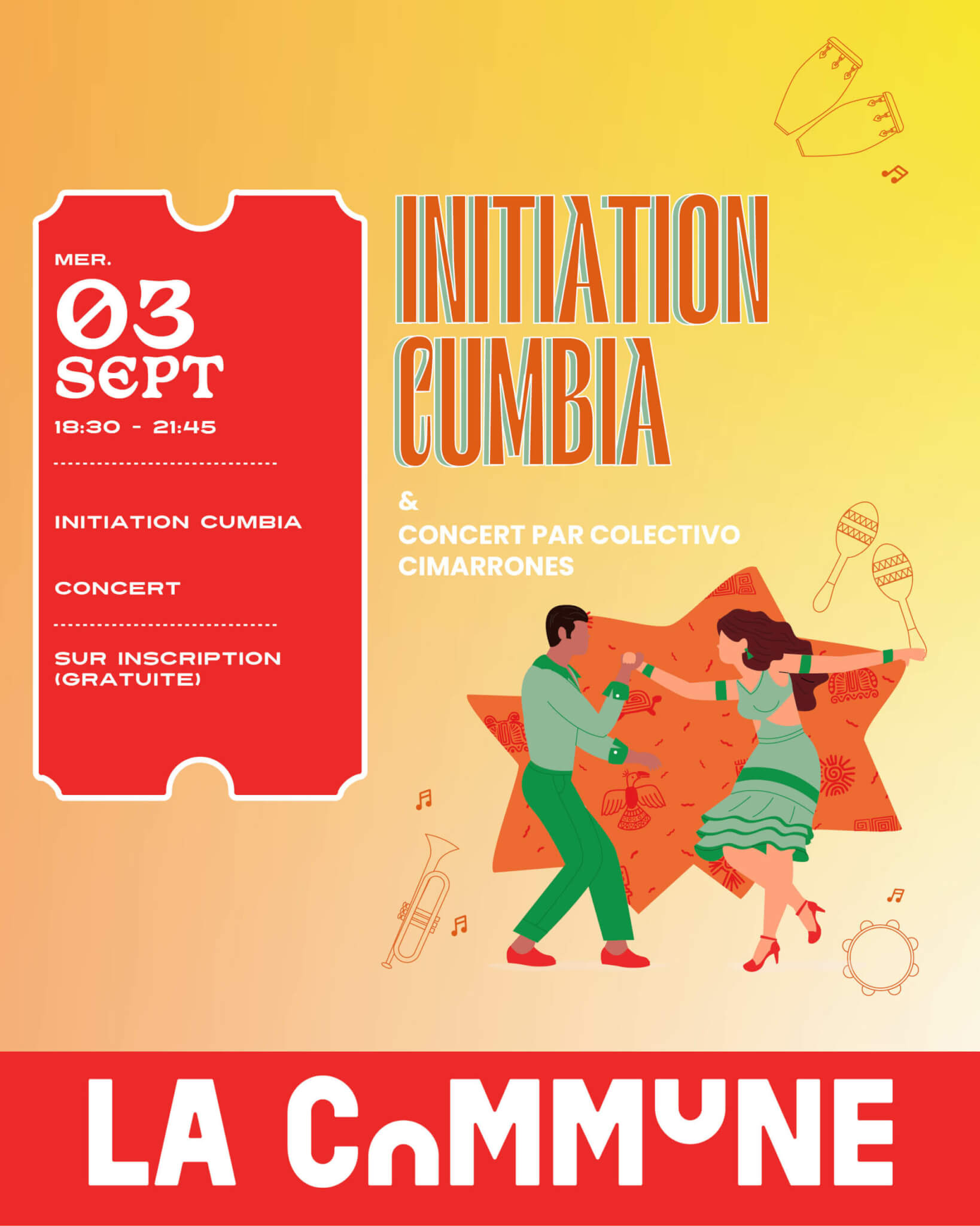 : Soir&eacute;e initiation Cumbia et concert du Colectivo Cimarrones &agrave; La Commune.