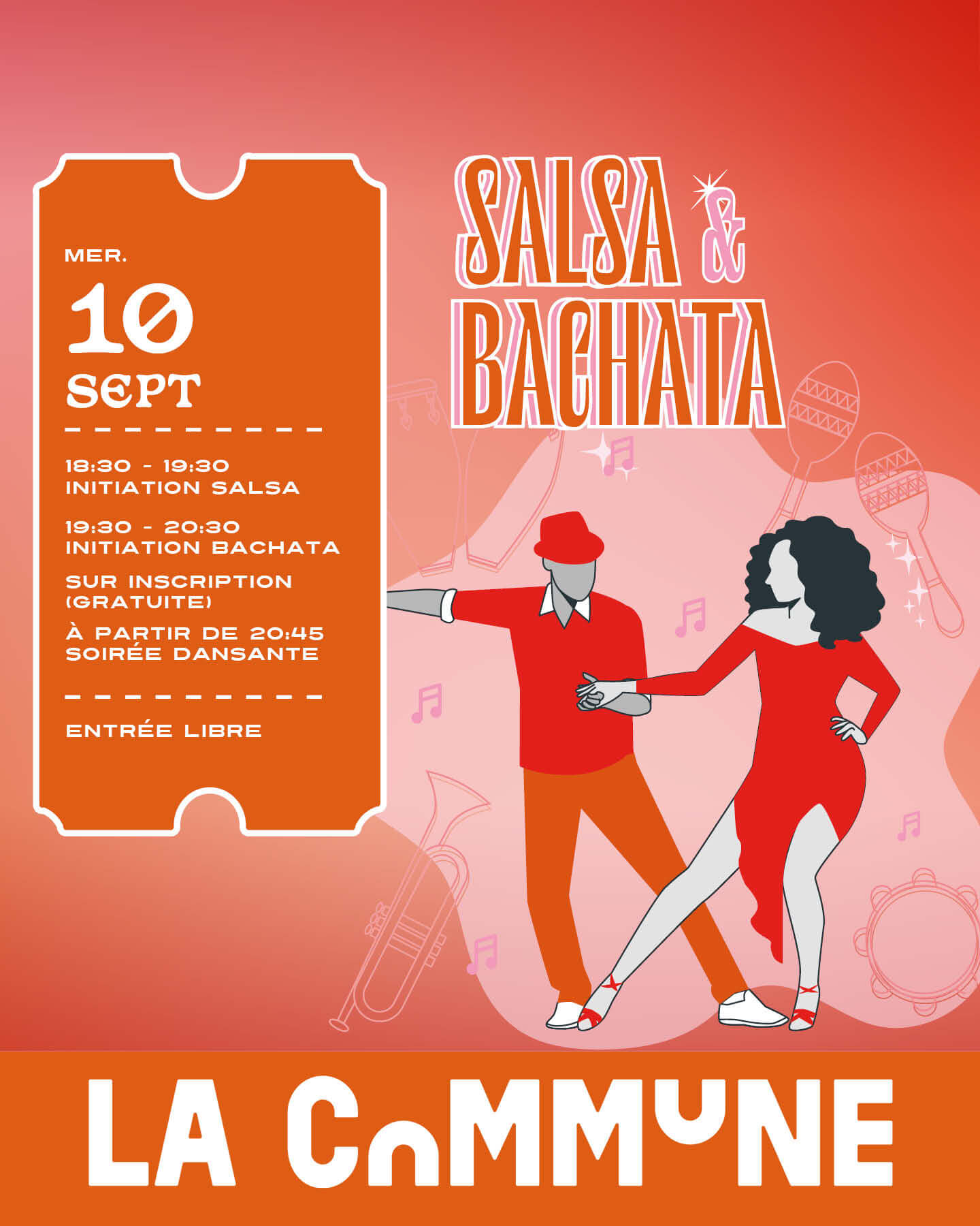 Initiations salsa et bachata suivies d’une soirée dansante à La Commune.