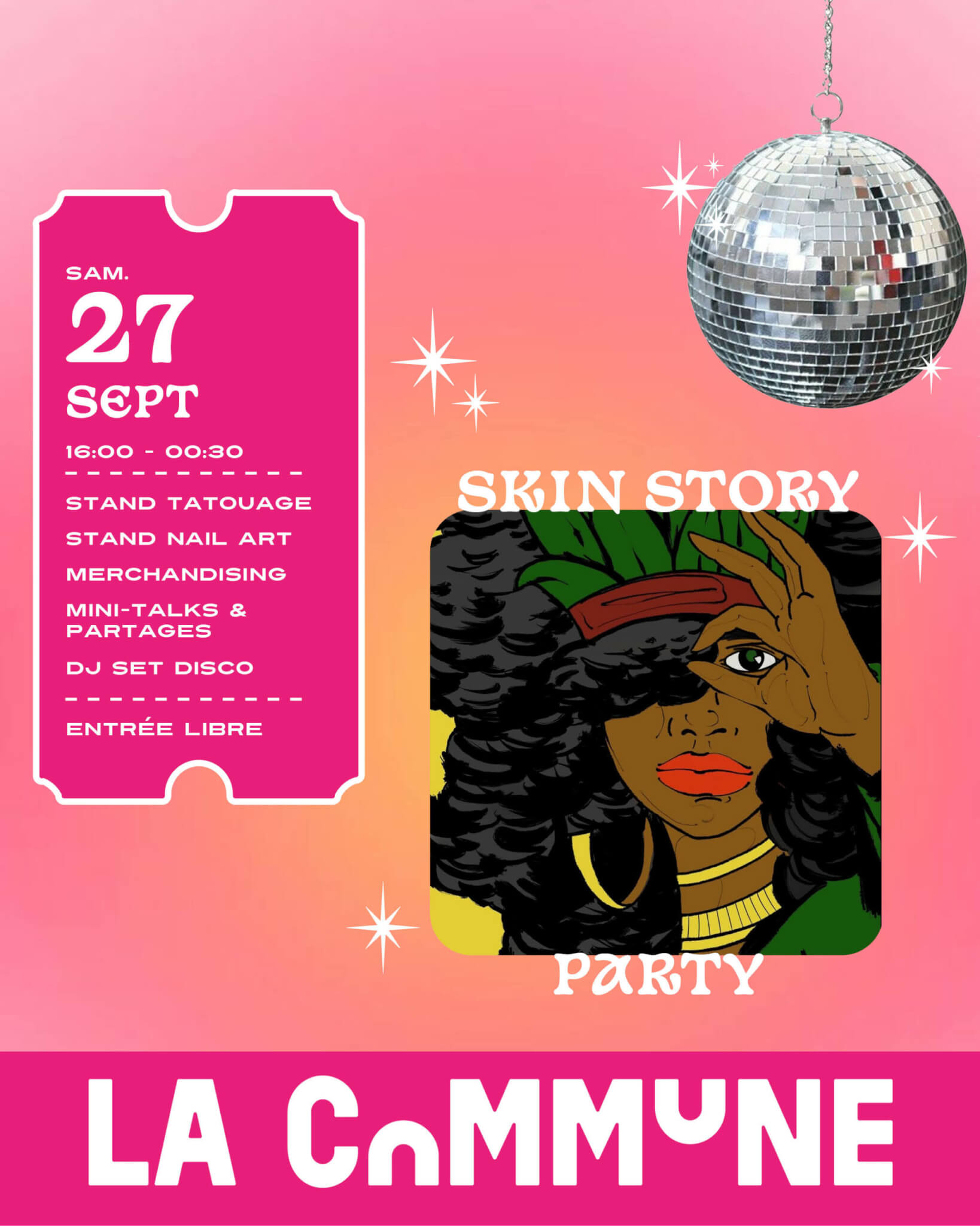 Skin Story Party à La Commune Lyon : tatouage, nail art, talks et DJ set disco.