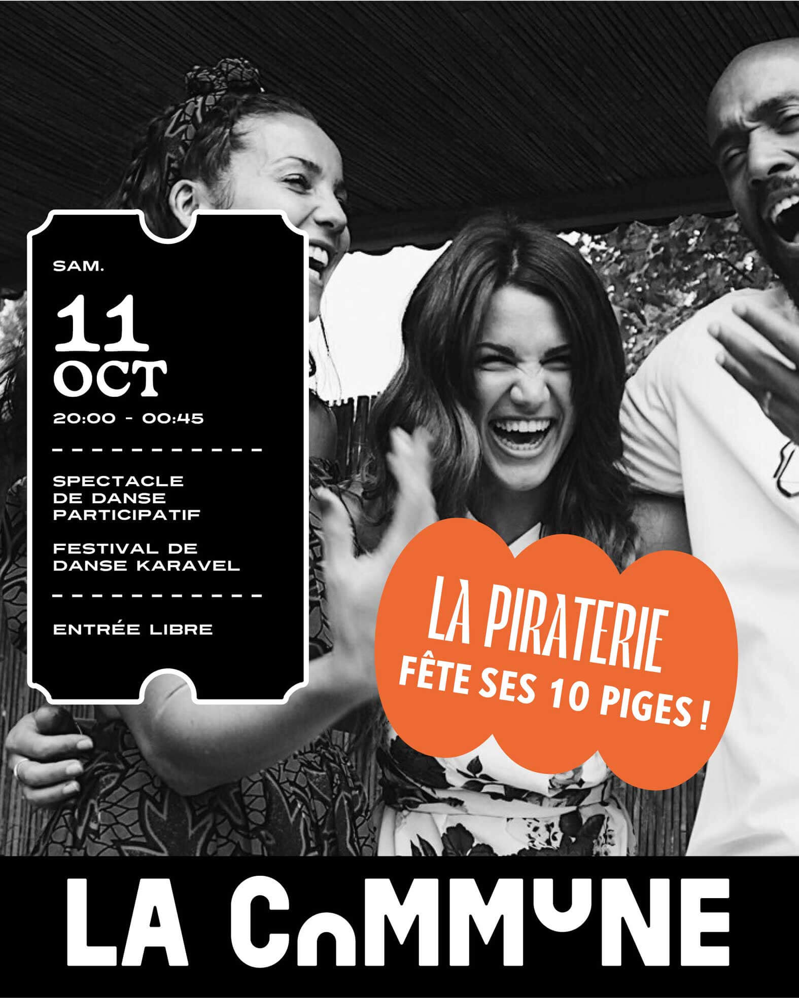 Affiche du spectacle de danse participatif La Piraterie à La Commune Lyon, fête des 10 ans du collectif.