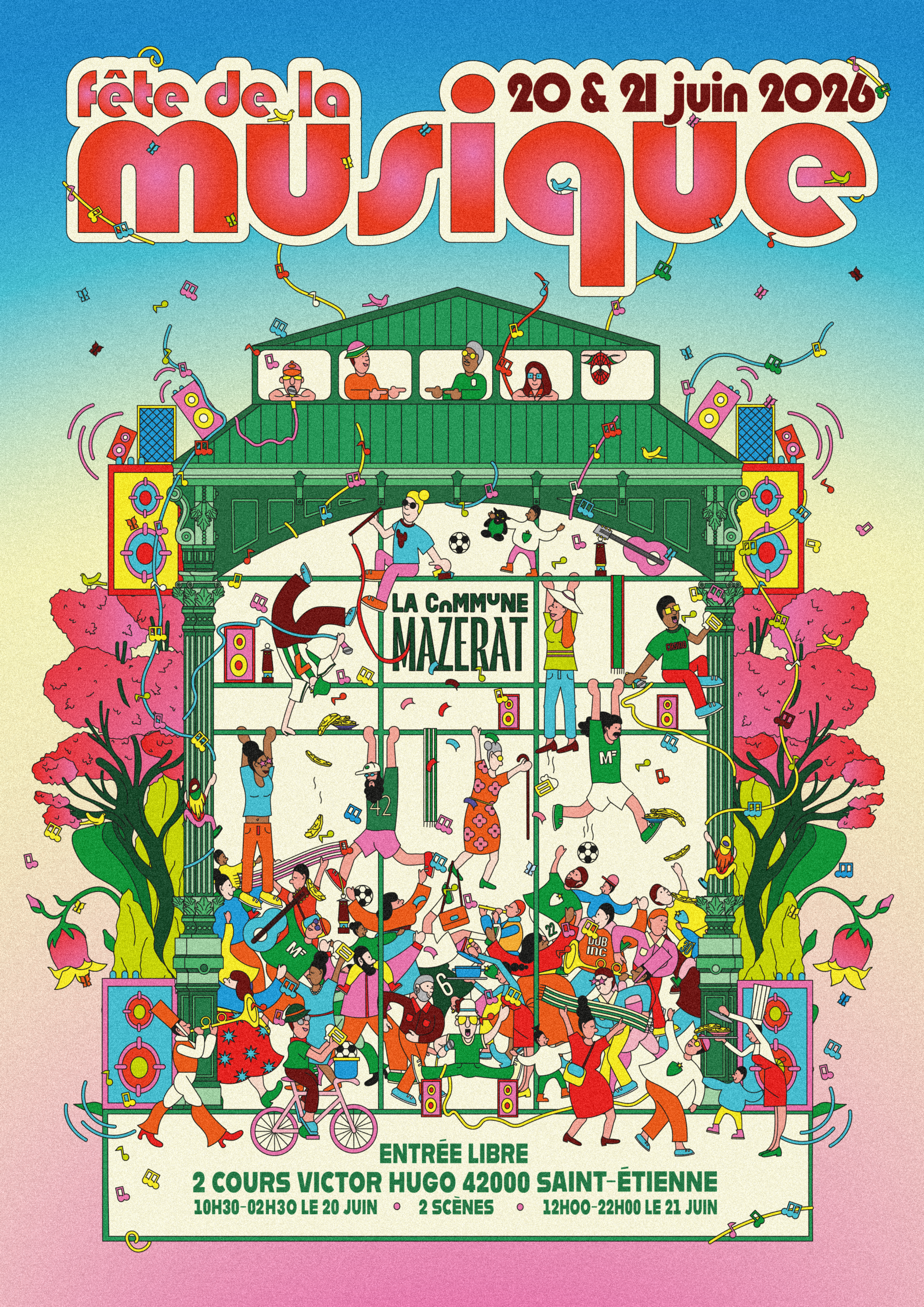 Week-end Fête de la Musique à La Commune Mazerat les 20 & 21 juin : 24h de musique avec DJ sets, concerts, karaoké, boom kids, brunch musical et animations. 22 artistes pour une ambiance festive et conviviale ouverte à tous. Line-up à venir.