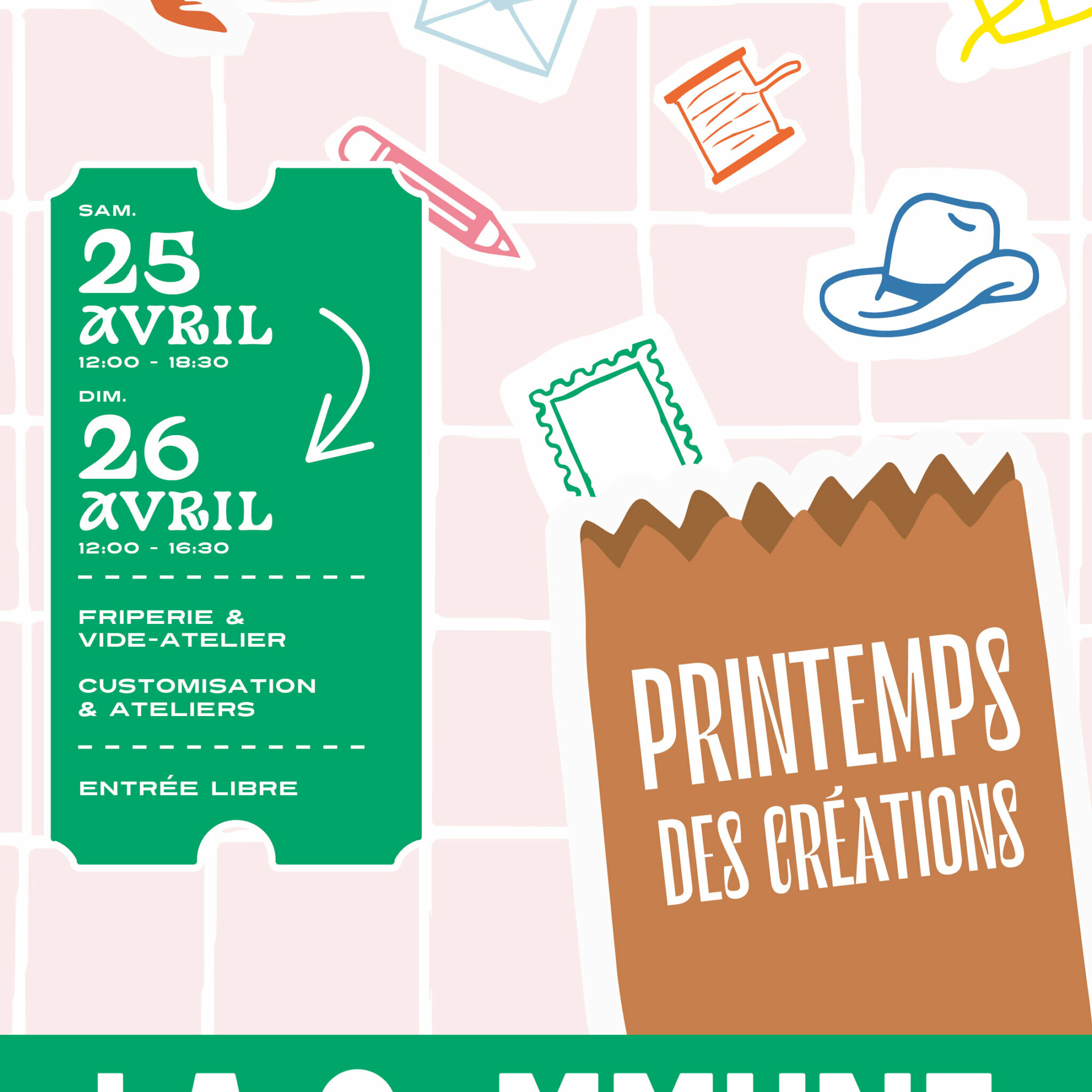 Marché créatif à Lyon avec ateliers DIY, vide-atelier et friperie. Créations artisanales locales, fournitures créatives et pièces uniques à prix doux. Entrée libre.