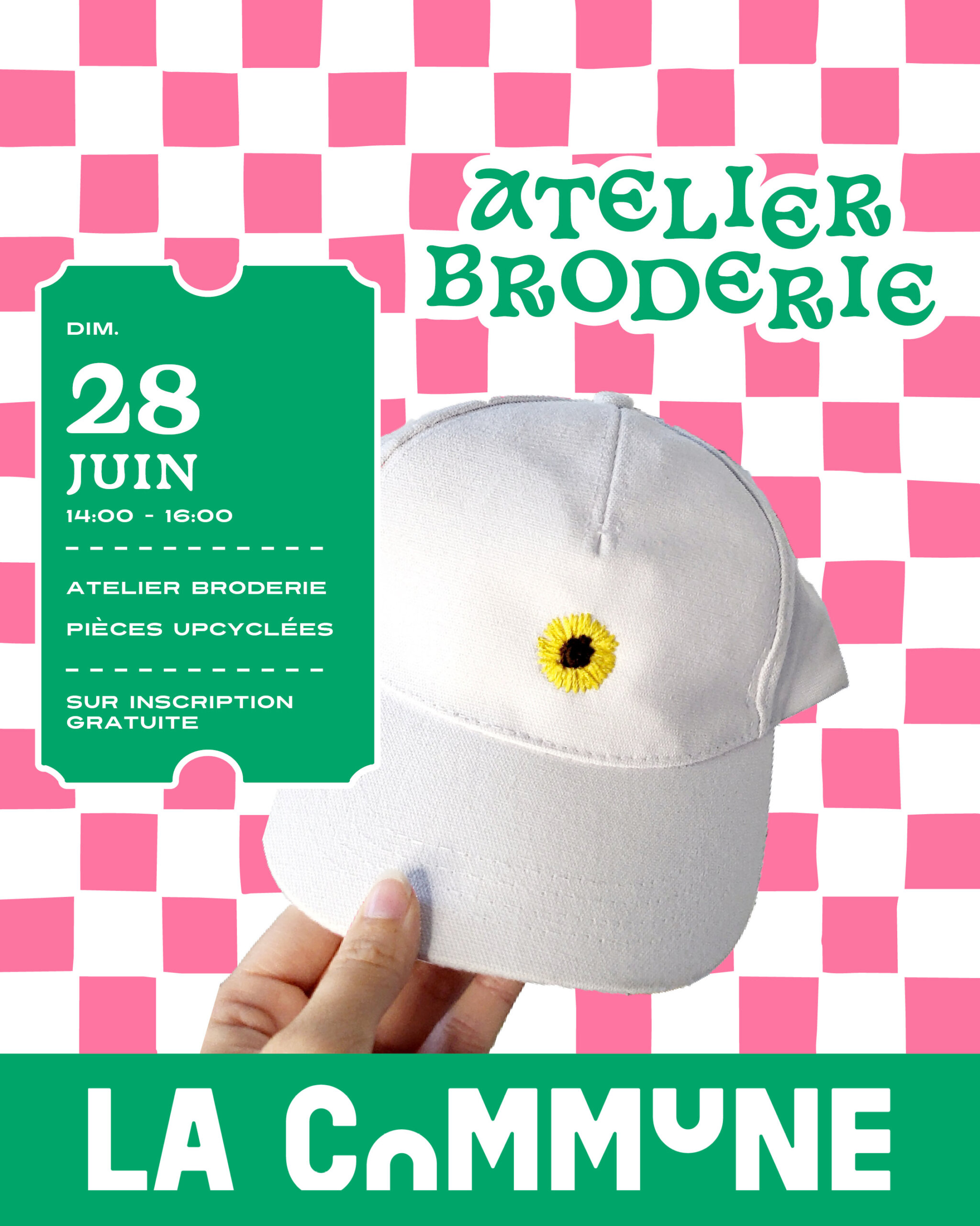 Atelier broderie sur vêtements de seconde main à Lieu-dit avec Le Dressing de Léa. Création personnalisée, tous niveaux, sur inscription.