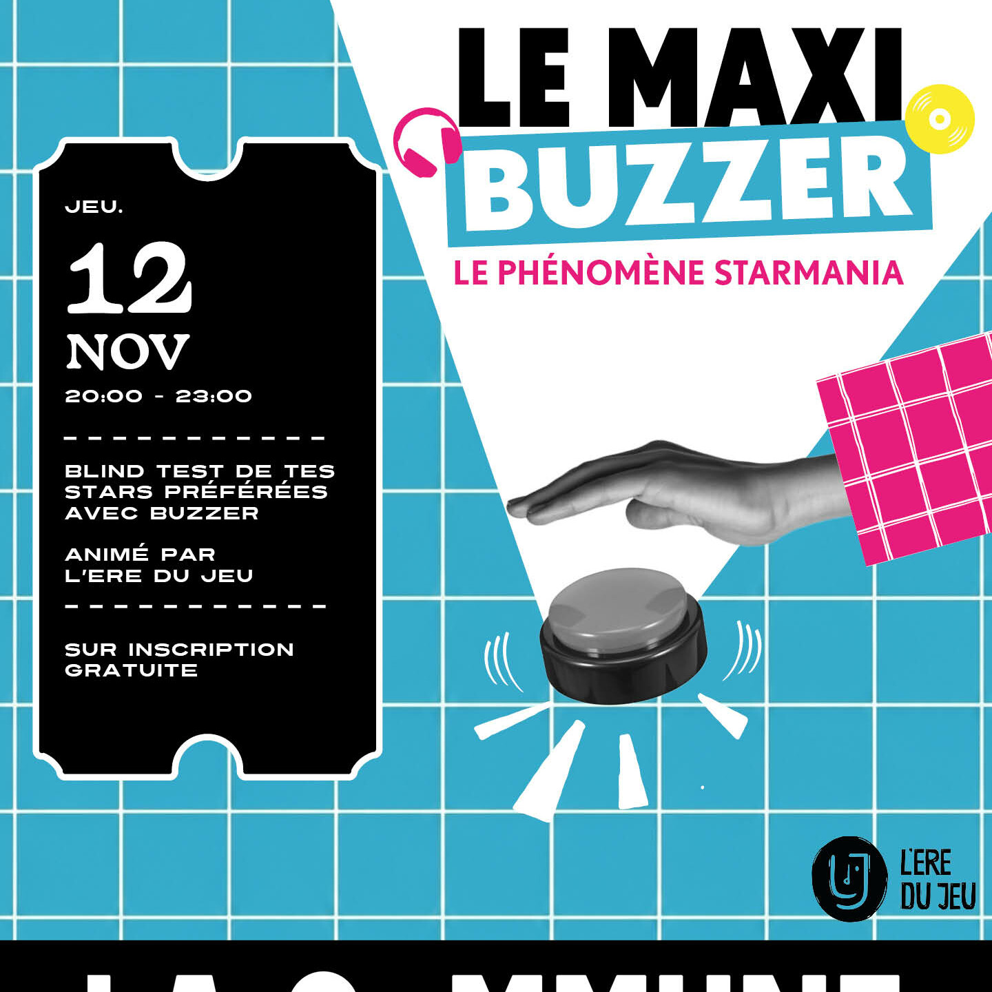 Participez au Maxi Buzzer spécial stars avec Le Redu Jeu à La Commune : quiz people, défis décalés, micro et bar à perruques pour une session ludique et festive.