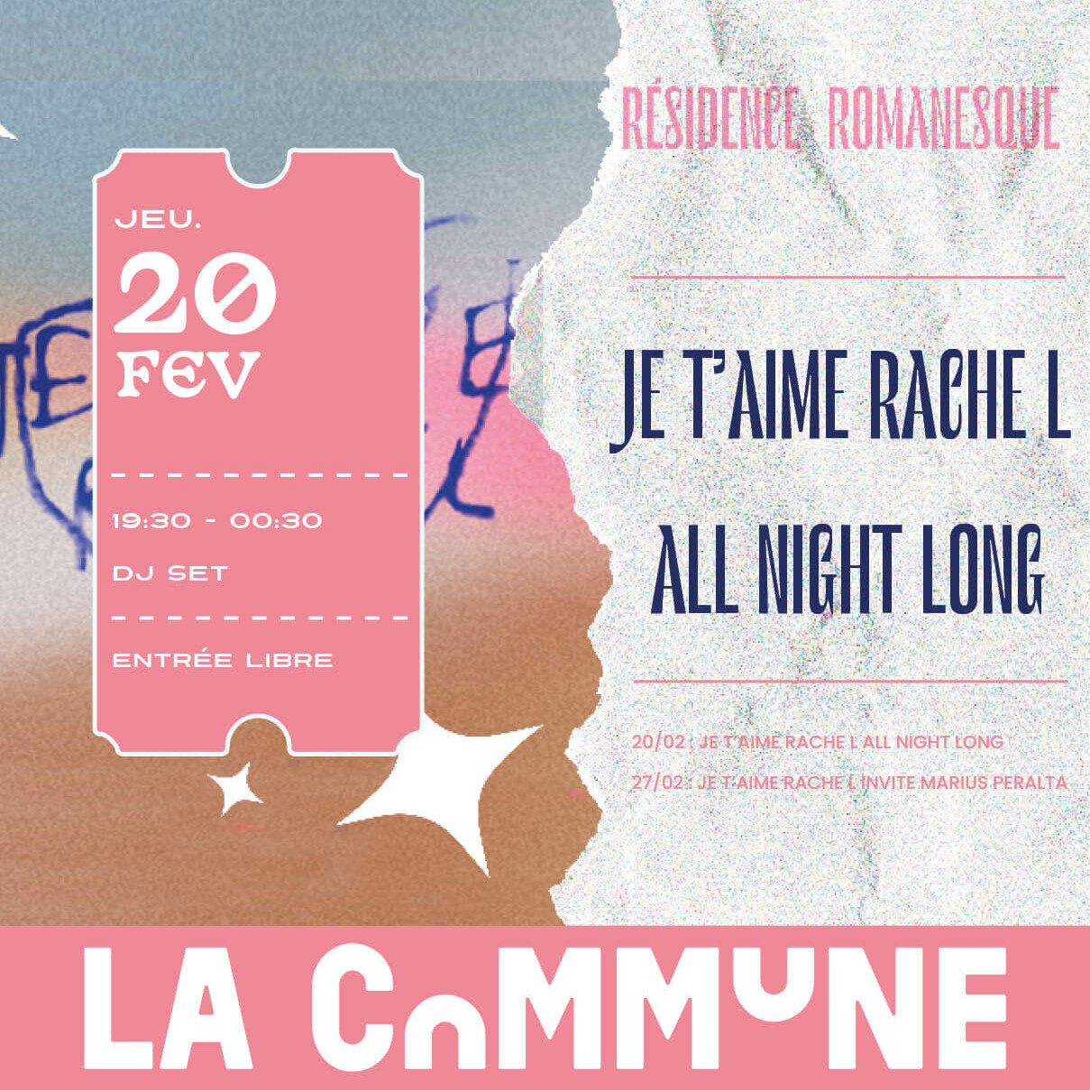 Affiche de la résidence Romanesque à La Commune avec un DJ set 