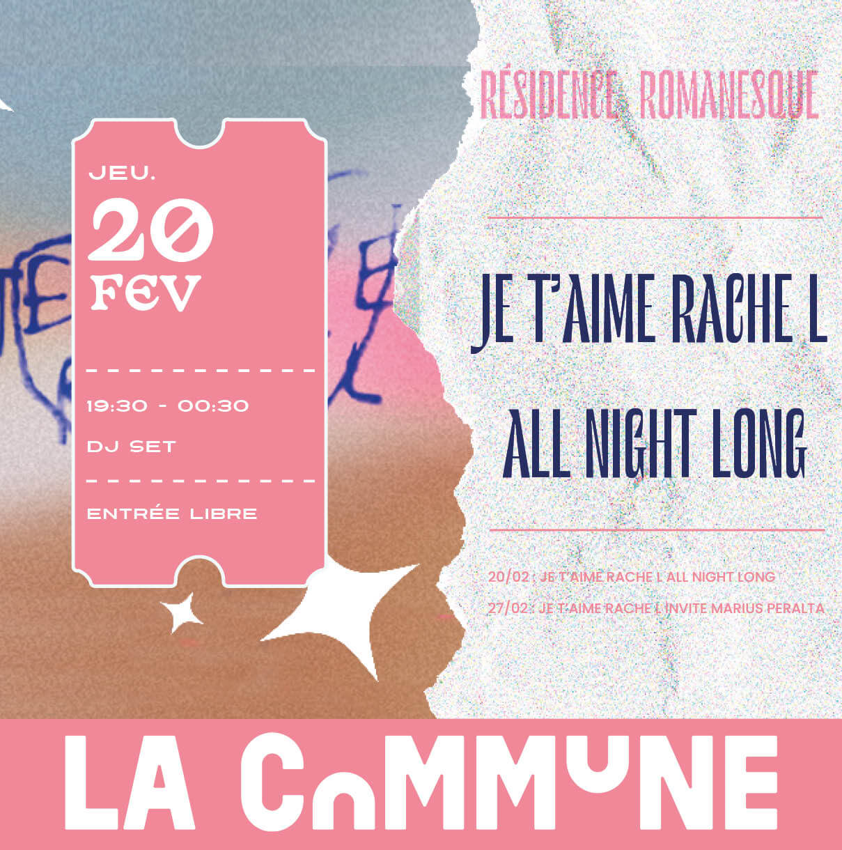 Affiche de la résidence Romanesque à La Commune avec un DJ set 