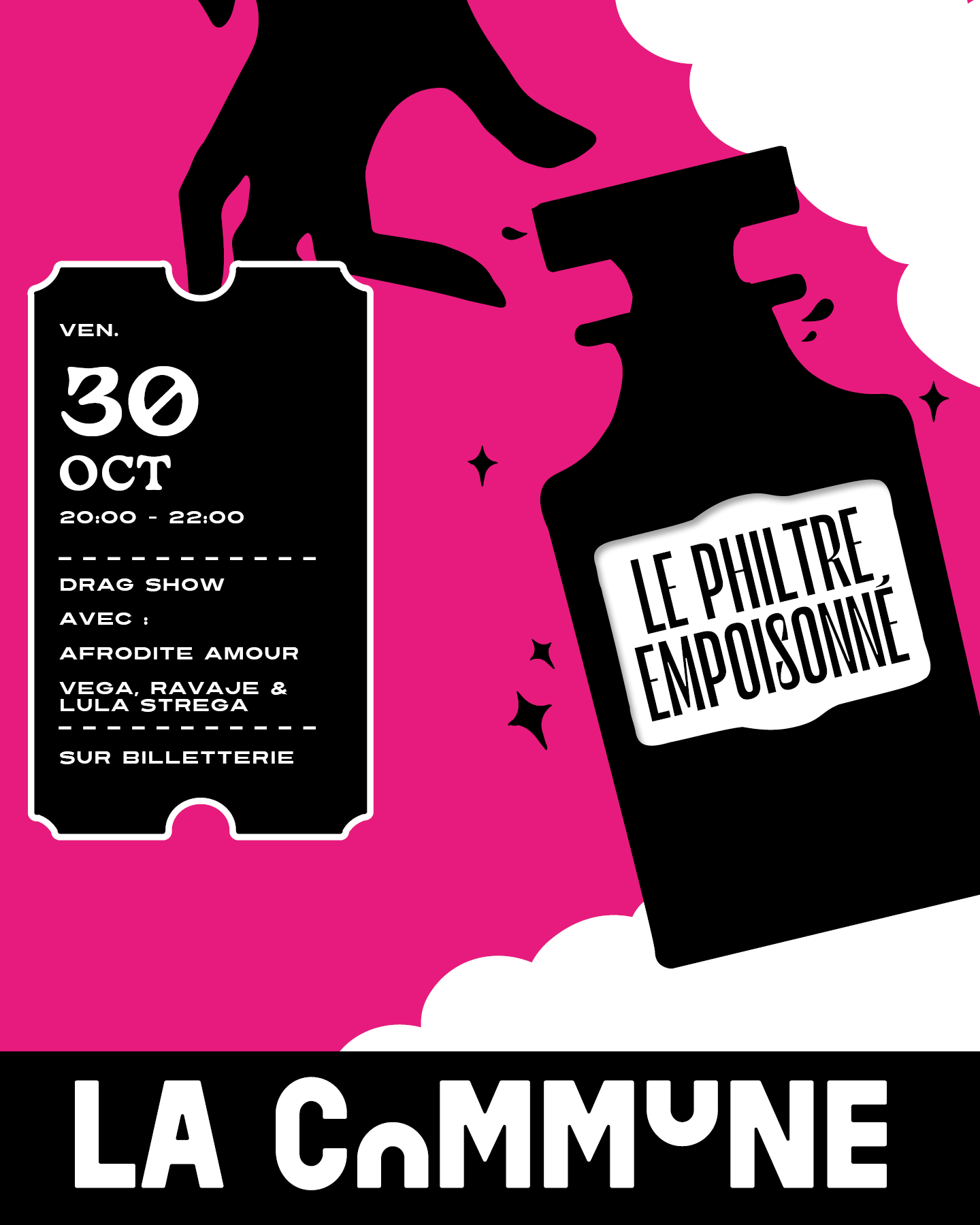 Découvrez Le Philtre Empoisonné, l’édition Halloween du Philtre d’Amour d’Afrodite Amour à La Commune, avec VEGA, RAVAJ et Lula Strega.