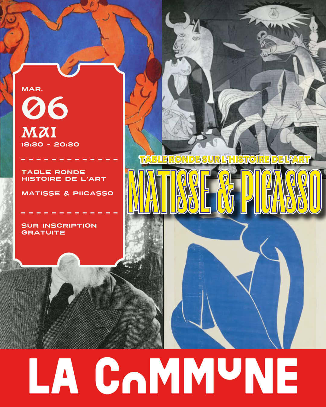 Table ronde Histoire de l'Art à La Commune : Matisse et Picasso en débat visuel, mardi 6 mai.