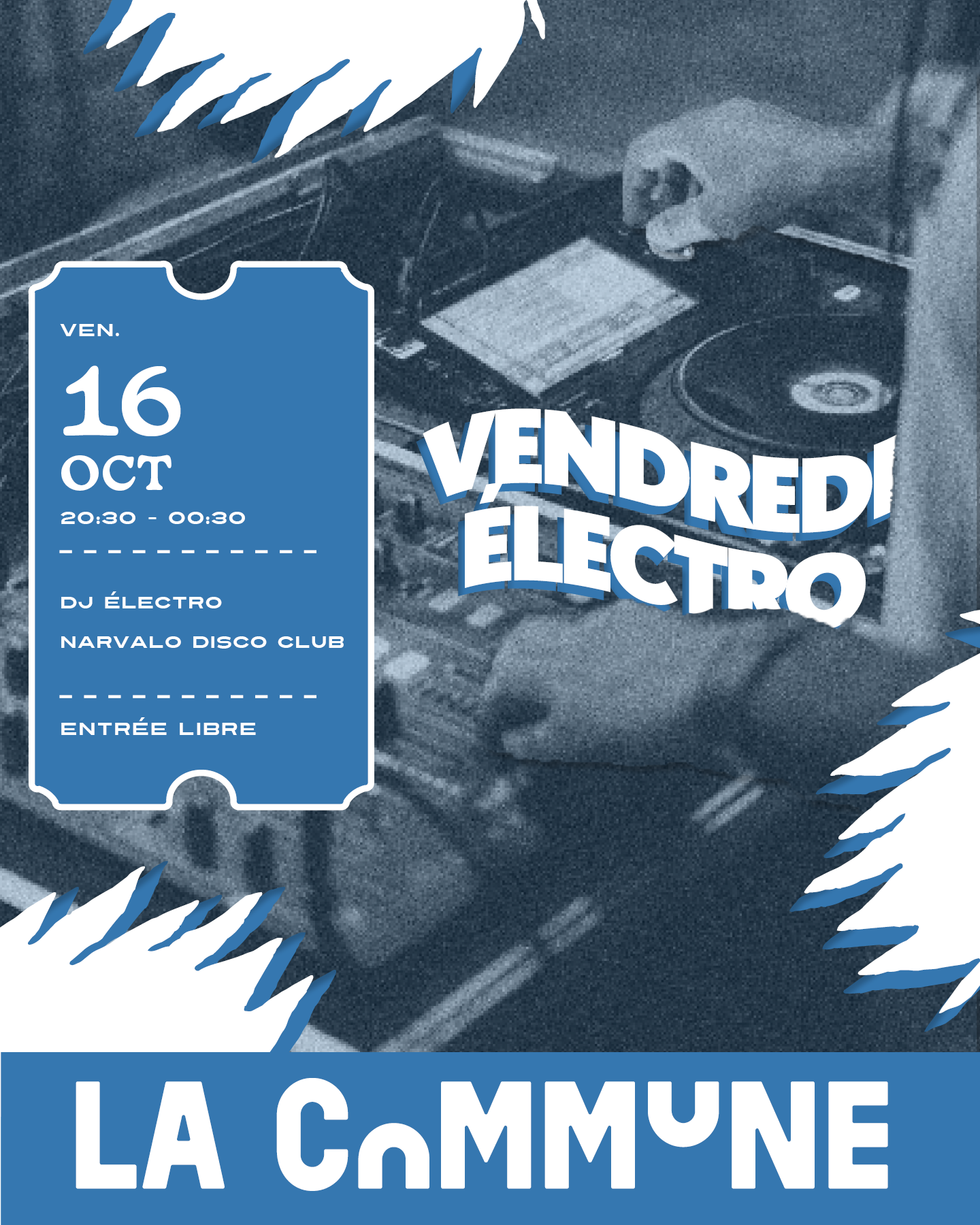 Lancez le week-end à La Commune à Lyon avec Vendredi électro : Narvalo Disco Club aux platines, musiques électroniques et entrée libre.