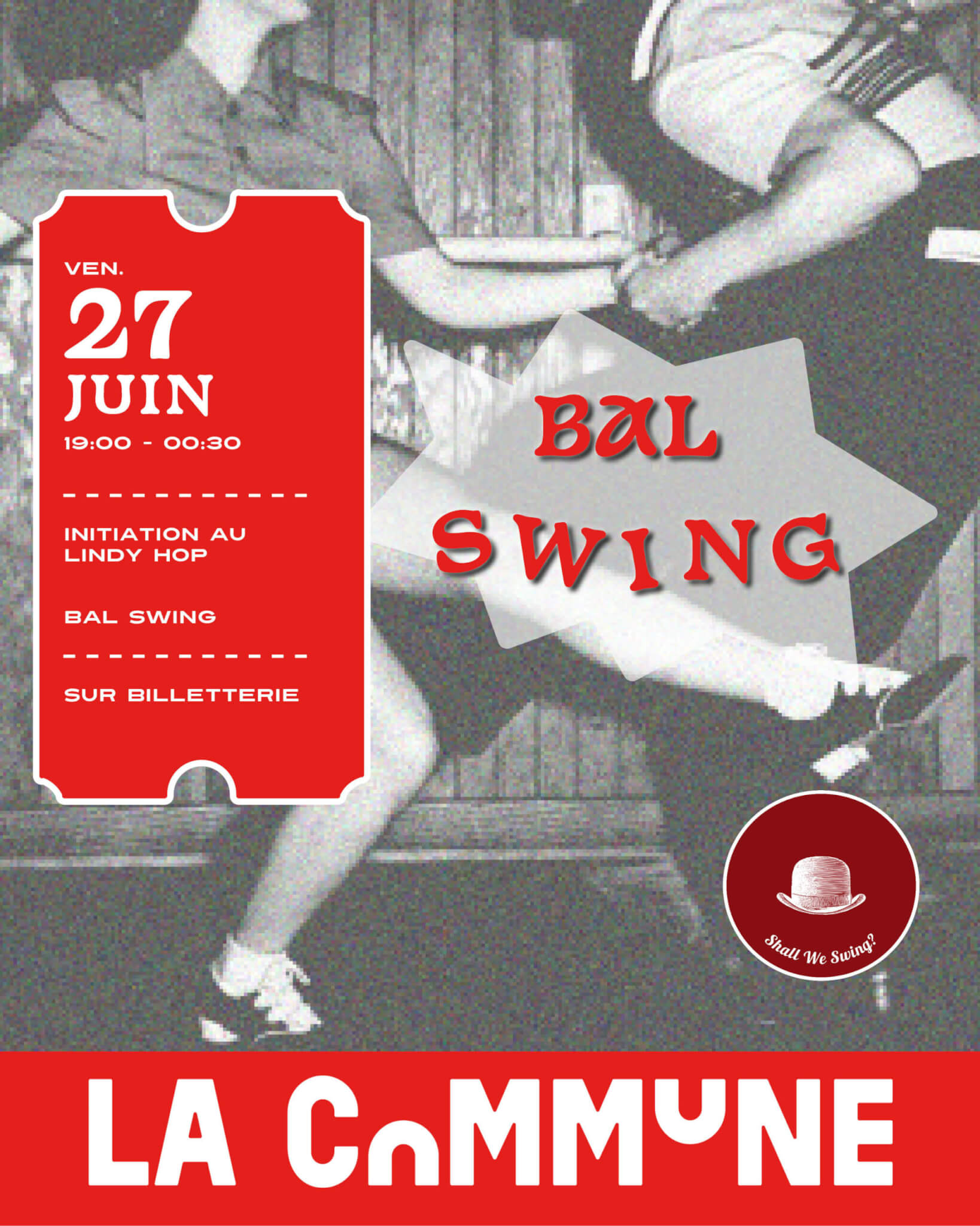 Bal swing à La Commune le 27 juin avec initiation au Lindy Hop, danse rétro et ambiance vintage, sur billetterie.