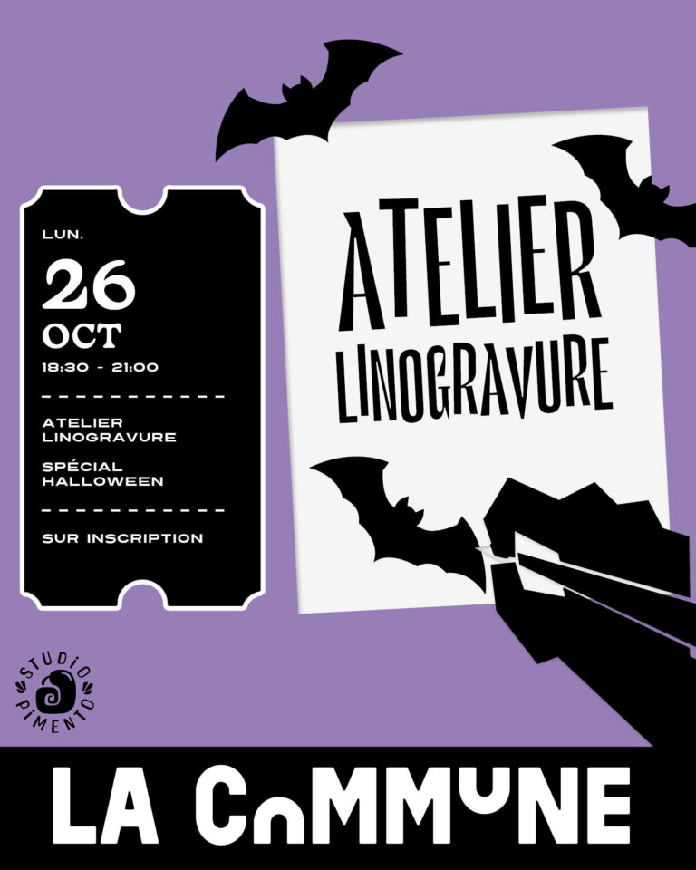 Participez à un atelier linogravure spécial Halloween avec Studio Pimento à La Commune à Lyon. Créez votre motif et repartez avec votre propre impression.