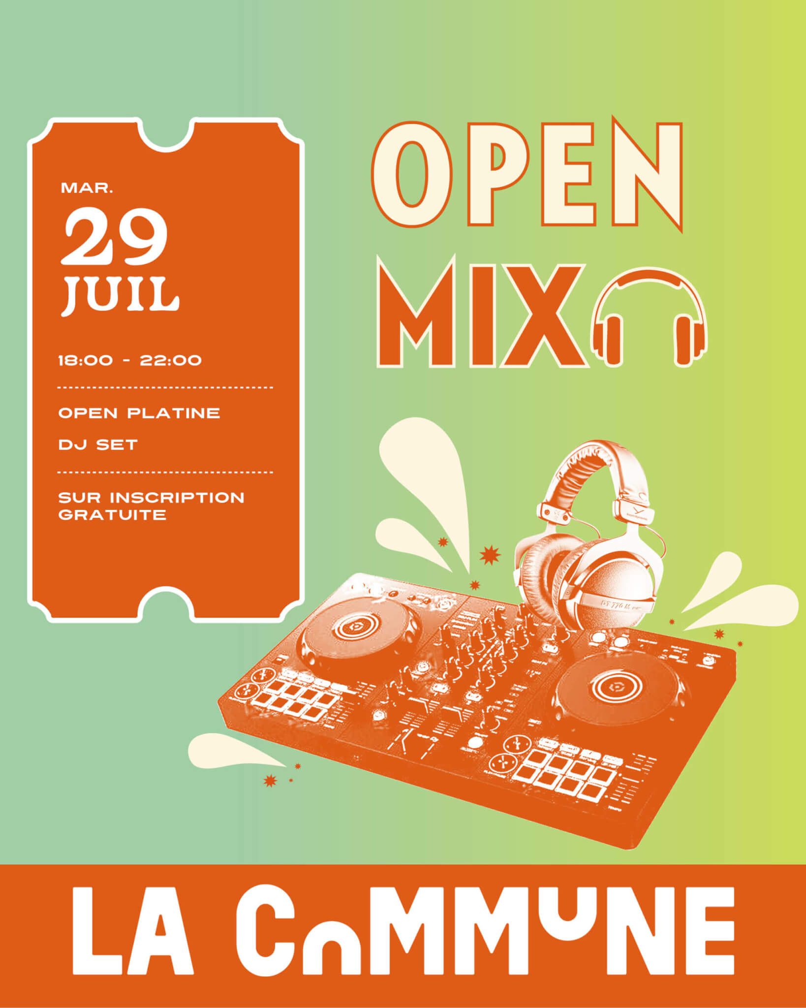 Affiche de l’événement Open Mix à La Commune : open platine et DJ set le 29 juillet
