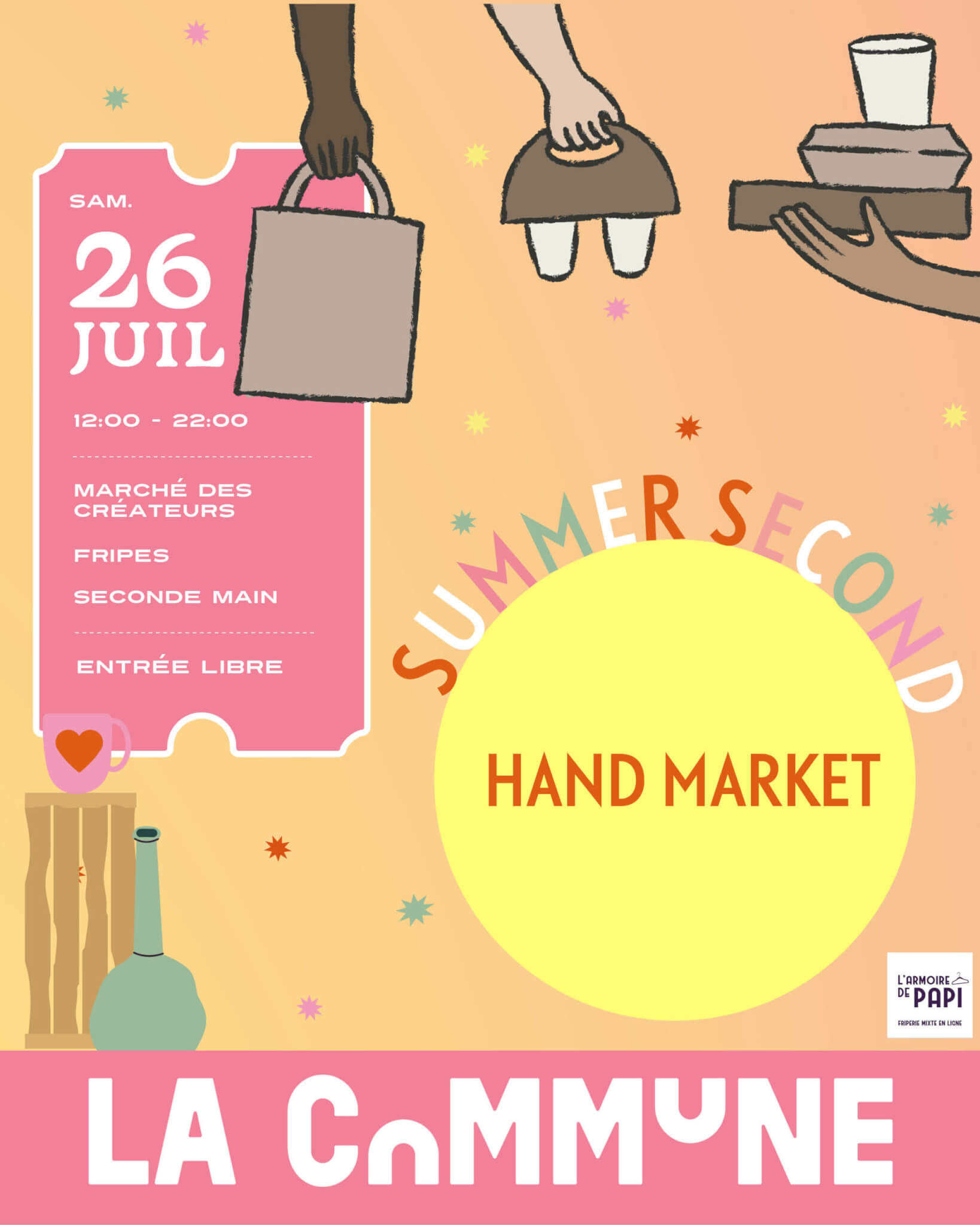 Affiche du Summer Second Hand Market avec marché de créateurs et fripes à La Commune le 26 juillet