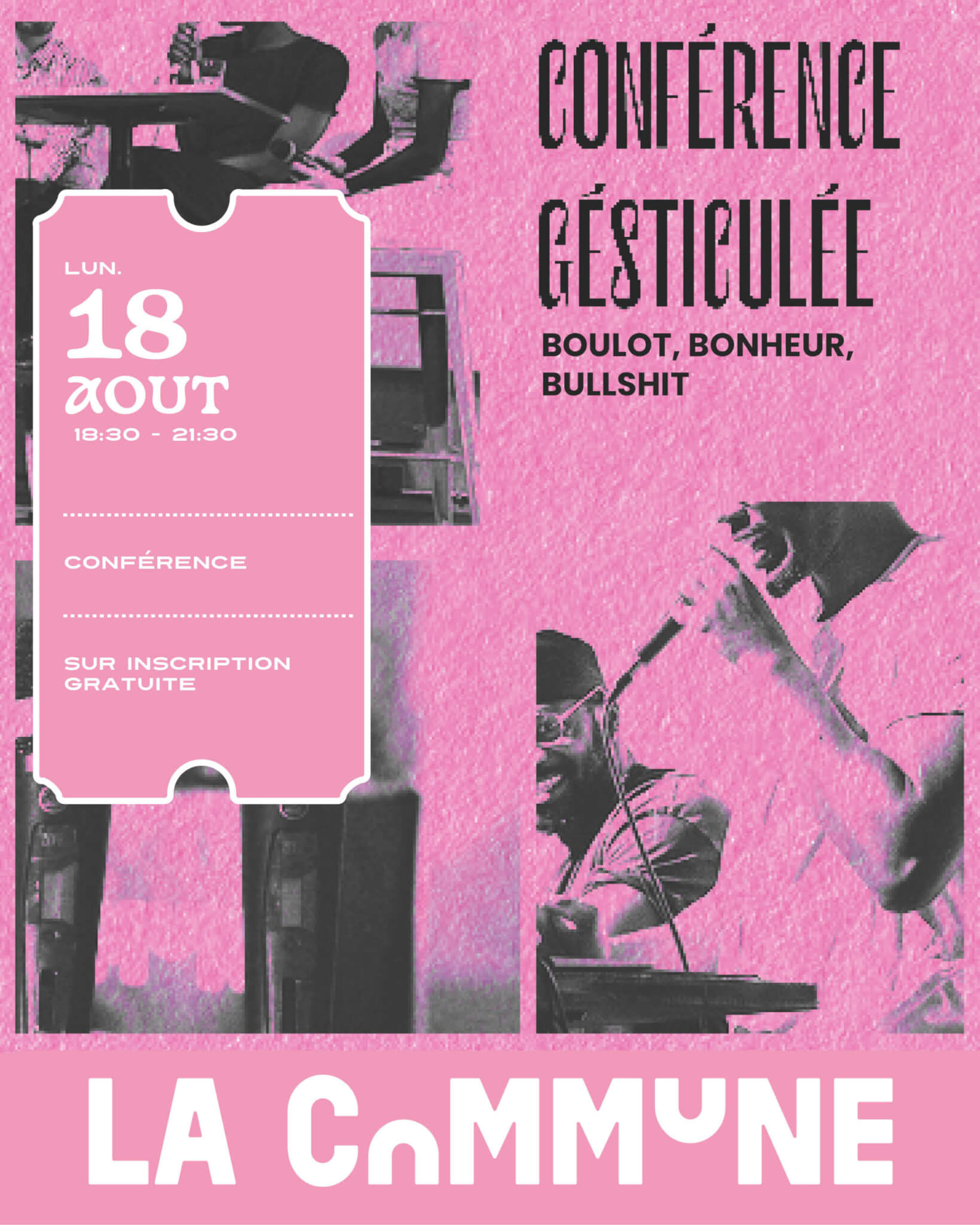 Affiche rose avec photos de conférence pour 