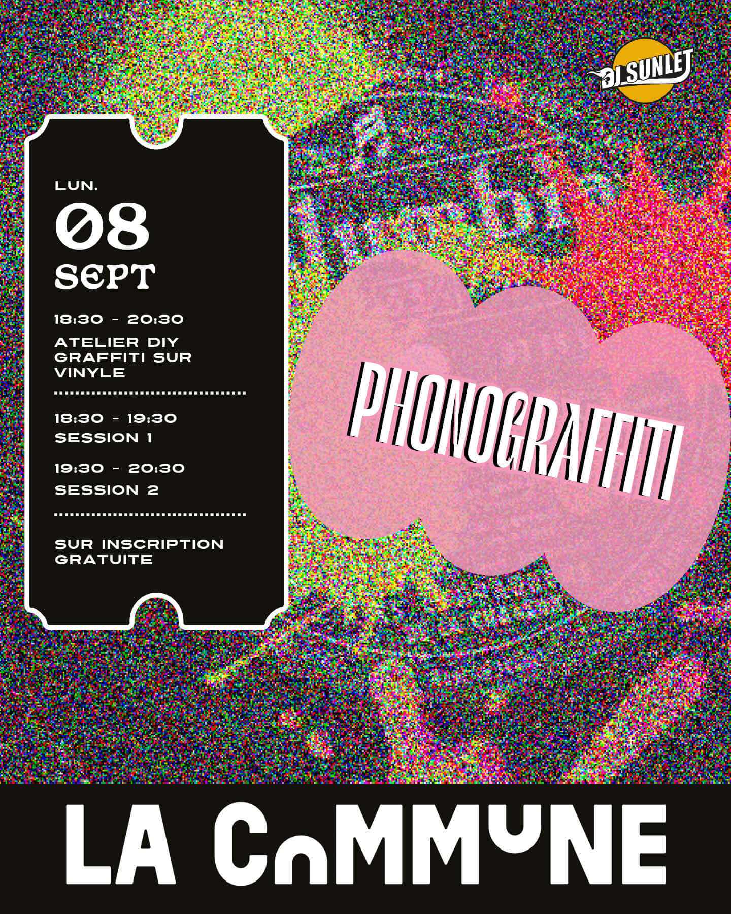 Atelier DIY Phonograffiti à La Commune : graffiti sur vinyle avec DJ Sunlet.