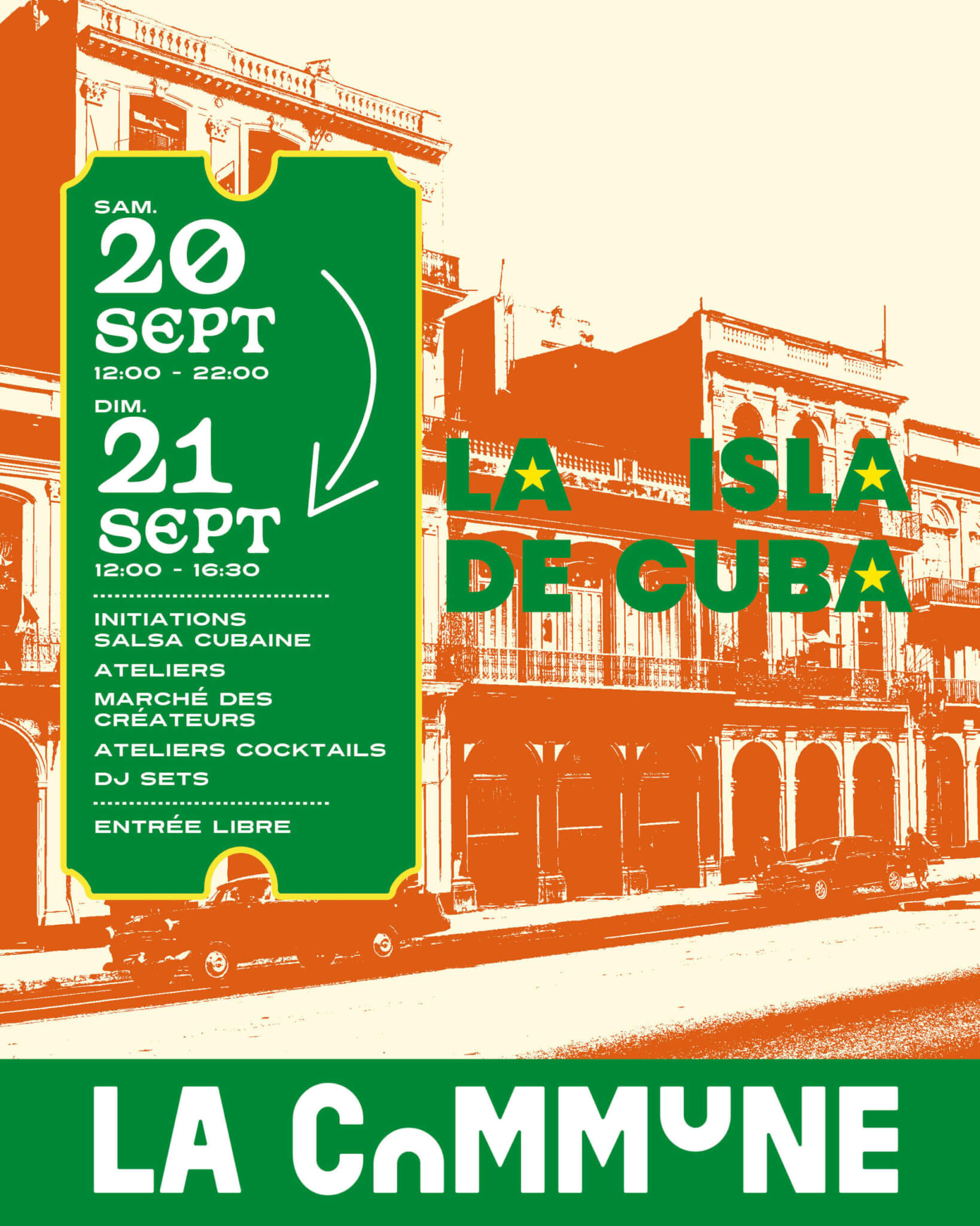 La Isla de Cuba à La Commune : salsa cubaine, ateliers, marché créateurs et DJ sets.
