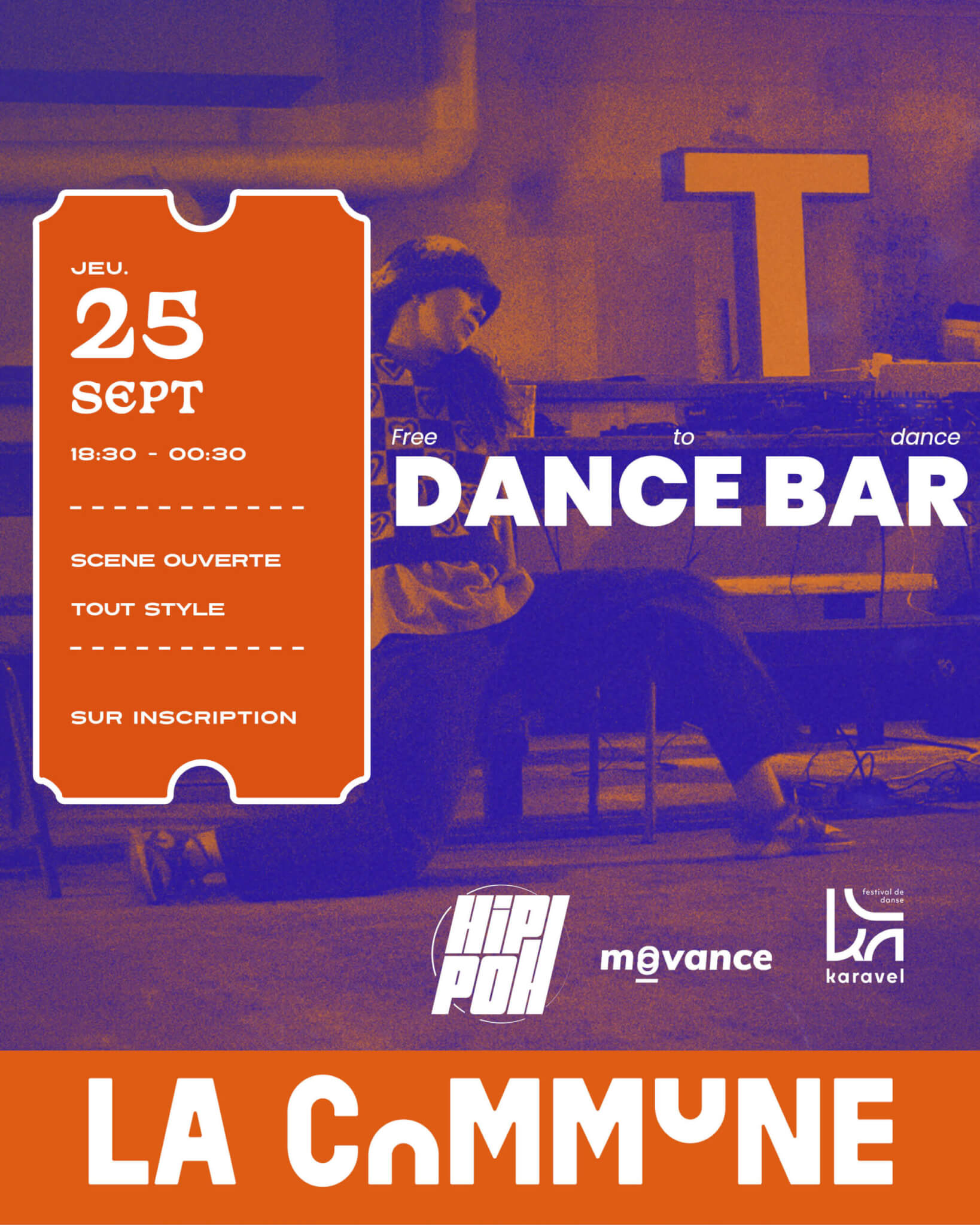 Soirée Dance Bar à La Commune Lyon : scène ouverte, danse libre tous styles, ambiance hip-hop.