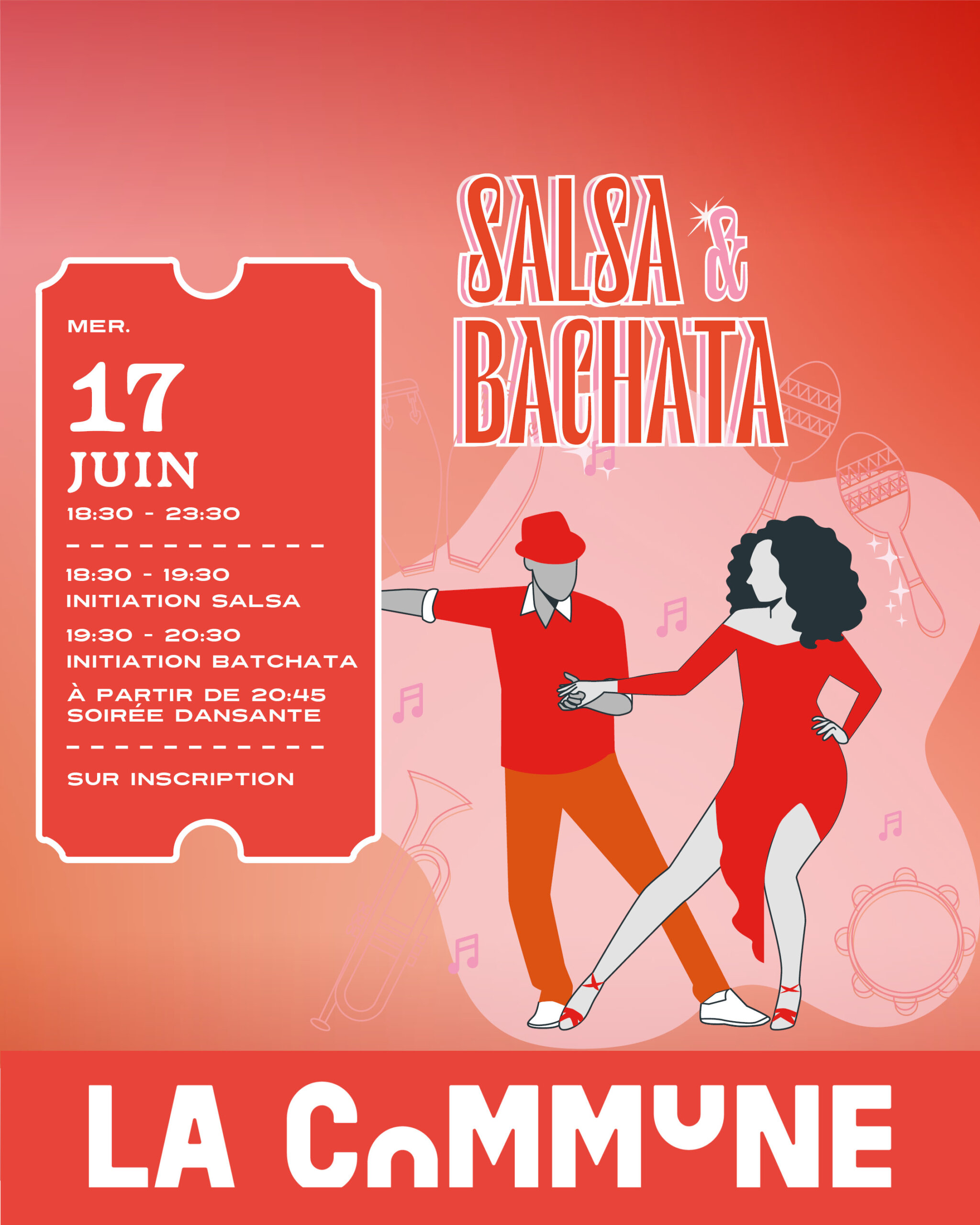 Soirée salsa & bachata : initiations pour tous niveaux dès 18h30, puis DJ set enflammé pour danser toute la nuit !