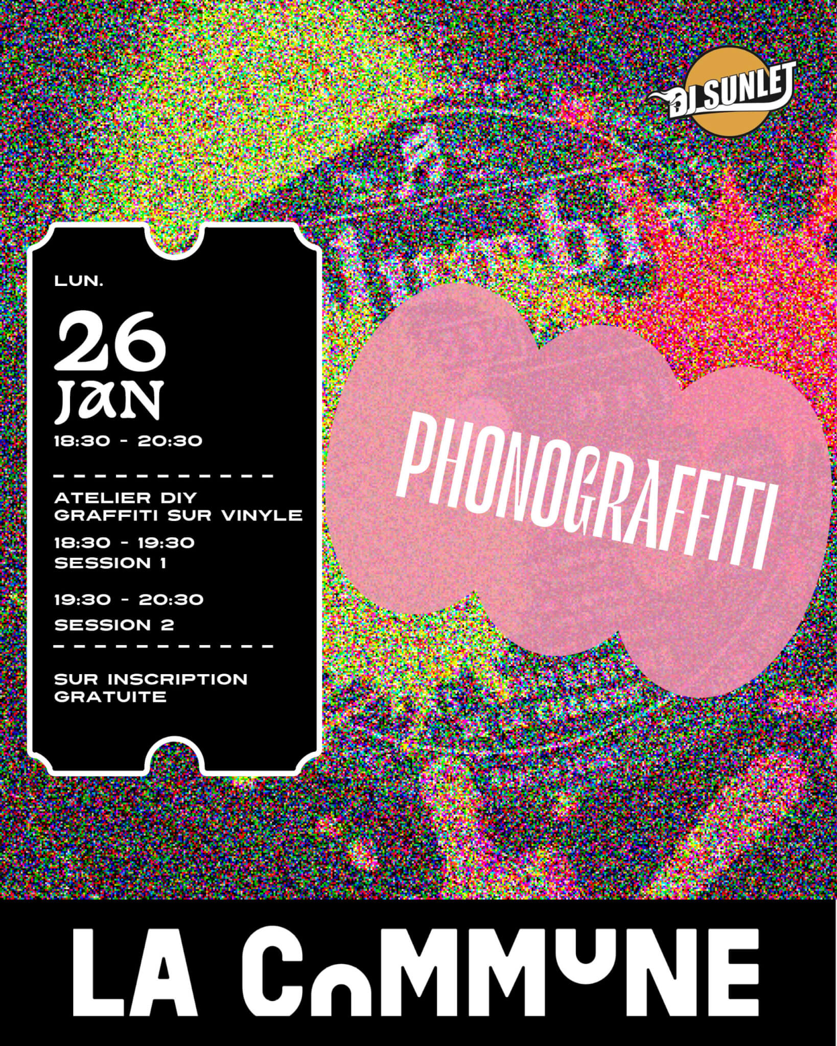 Atelier Phonograffiti à La Commune : customisation de vinyles en DIY avec DJ Sunlet, sessions gratuites le 26 janvier