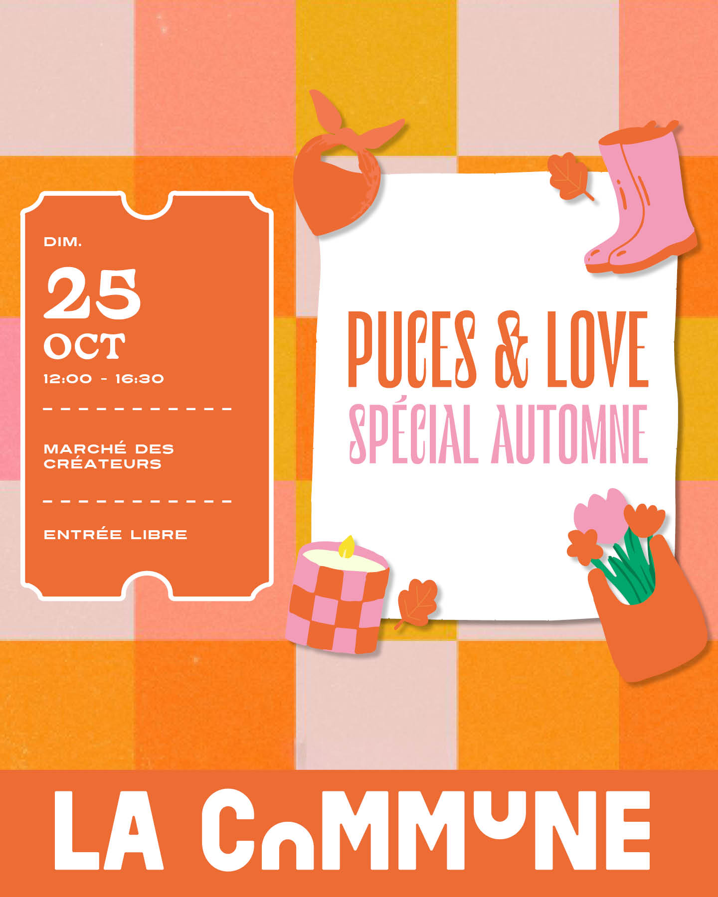 Découvrez Puces & Love spécial automne à La Commune : marché de créateur·ices, seconde main, vintage, Y2K, illustrations et pièces uniques.