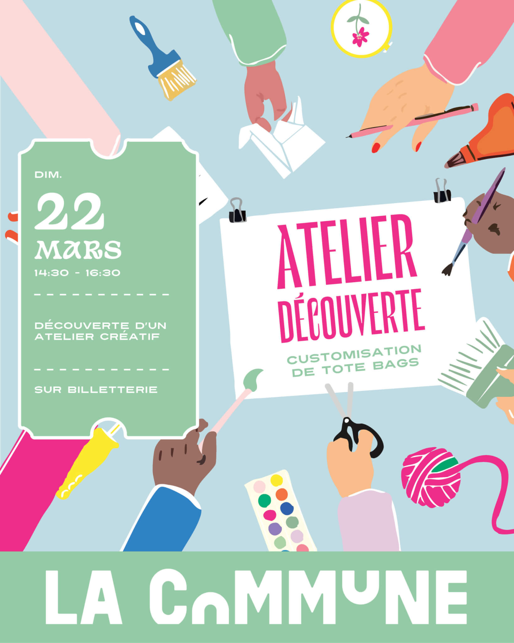 Participez à notre atelier de customisation de tote bag : créatif, manuel et fun pour enfants et adultes. Repartez avec votre création unique !