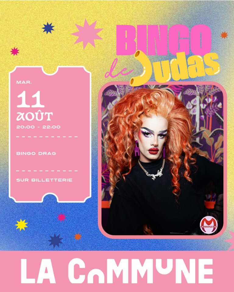 Bingo Drag avec Judas Morningstar le 15 mars à La Commune. Rires, show et surprises au rendez-vous !