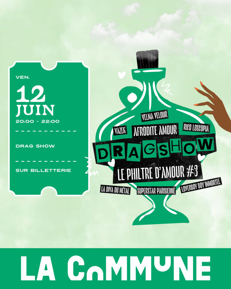Le Philtre d’Amour d’Afrodite revient pour une 3e édition Pride à La Commune : show drag avec Velma Velour, Vazek et Rico Lo Scopia. Billetterie en ligne.