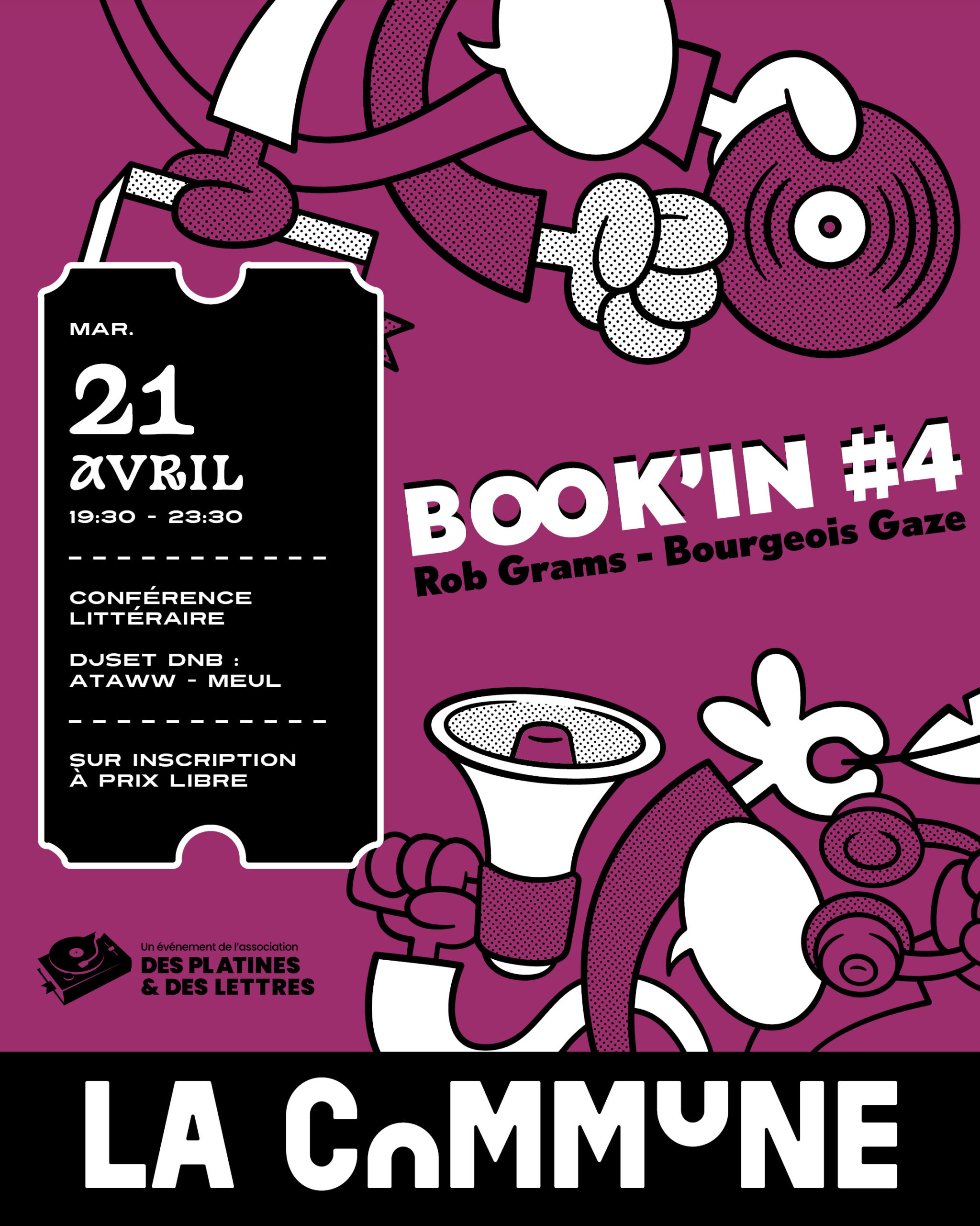 Book’In #4 à Lyon : conférence littéraire avec Rob Grams autour de son livre Bourgeois Gaze, suivie de DJ sets Drum and Bass. Un événement culturel mêlant réflexion et musique.