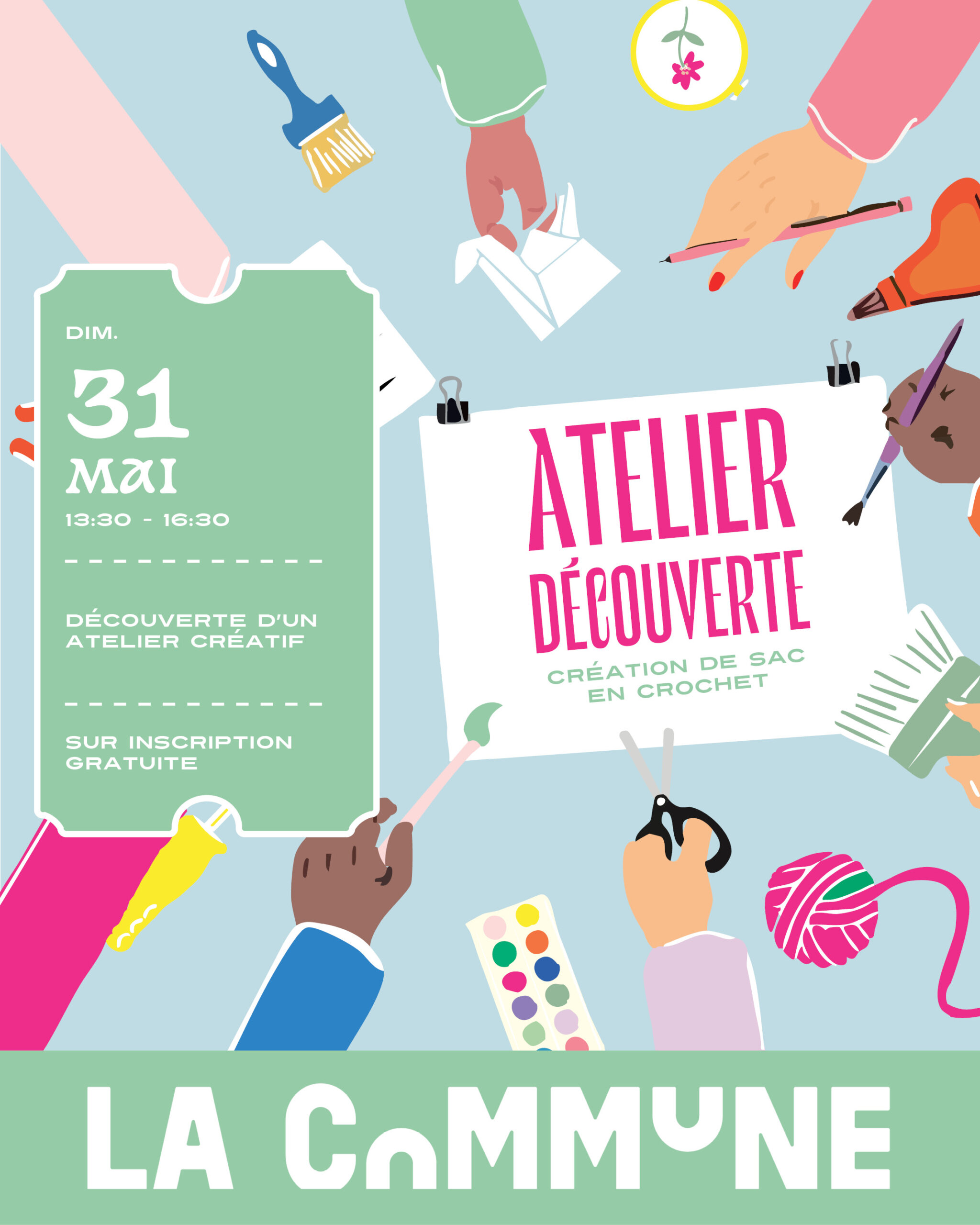 Atelier crochet débutant : créez votre sac d’été avec Loopsie. Atelier créatif, accessible à tous, inscription gratuite.