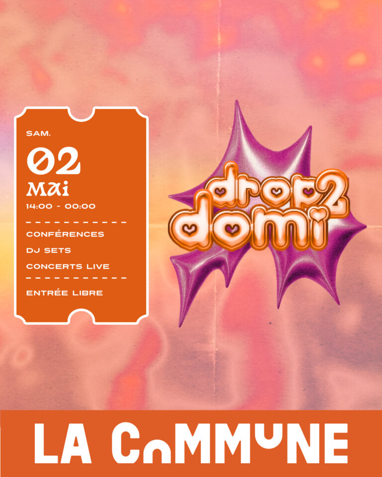 DROP 2 DOMI est un festival gratuit organisé par des étudiant·es de Sciences Po Lyon à La Commune. Conférences industrie musicale, DJ sets techno, néo-jazz, New Wave et stands associatifs le 2 mai.