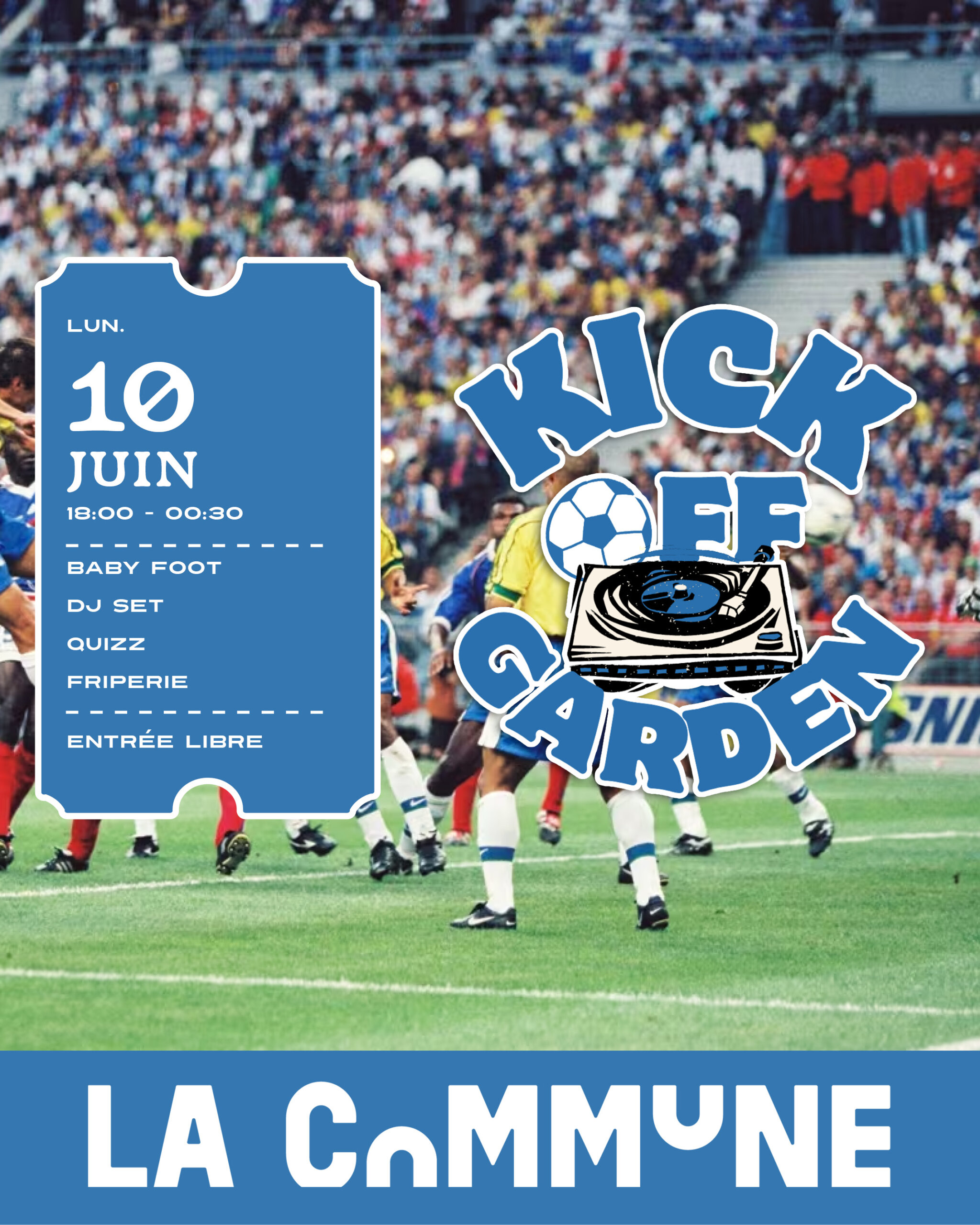 Kick Off Garden à Lyon : DJ set, friperie vintage, baby-foot et quiz spécial foot en terrasse. Une soirée festive en entrée libre.