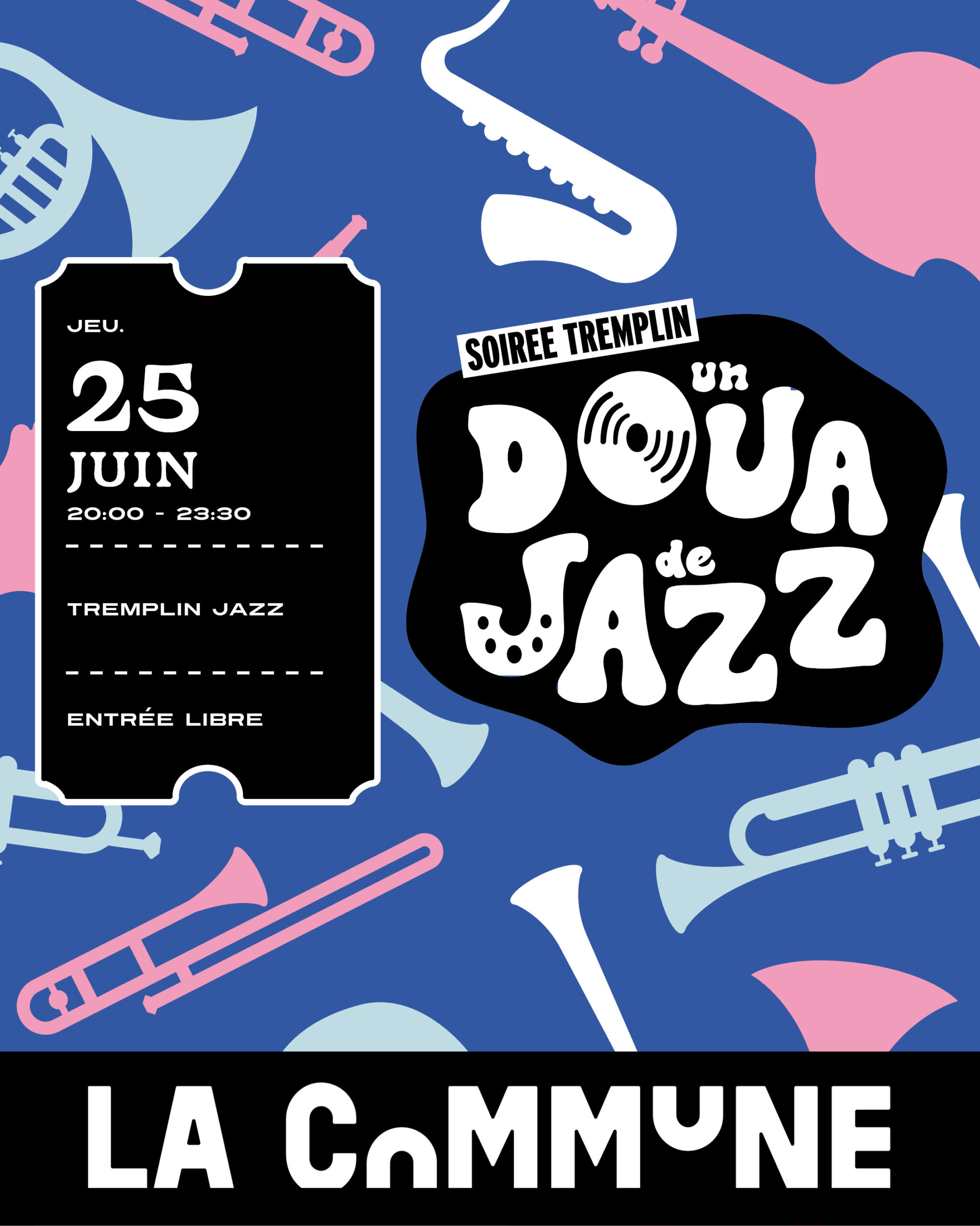 Doua Jazz – Soirée tremplin : trois groupes en compétition, un jury et le public pour désigner le lauréat. Une soirée live dédiée aux talents jazz émergents et à la découverte musicale.