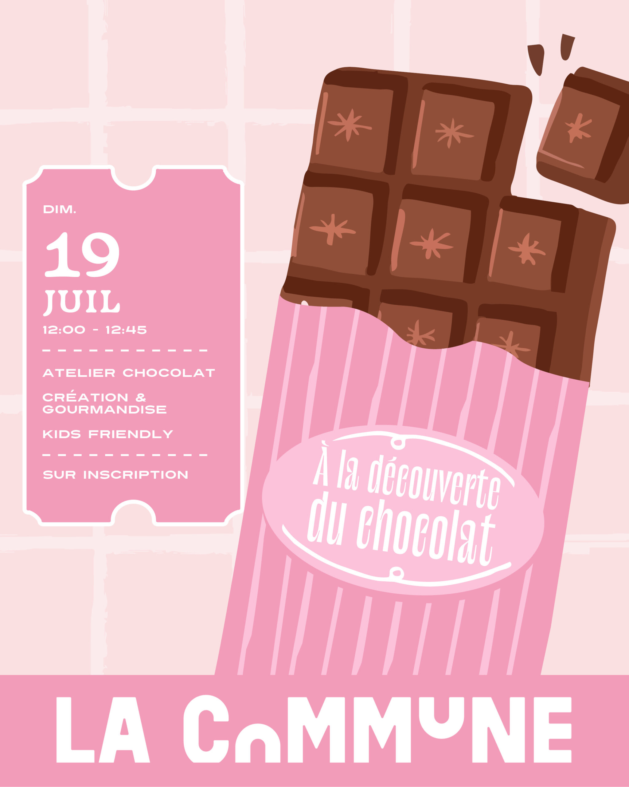 Atelier chocolat pour enfants à Lyon avec Kitchen Street. Activité kids friendly en famille, découverte et dégustation du chocolat. Sur inscription à La Commune.