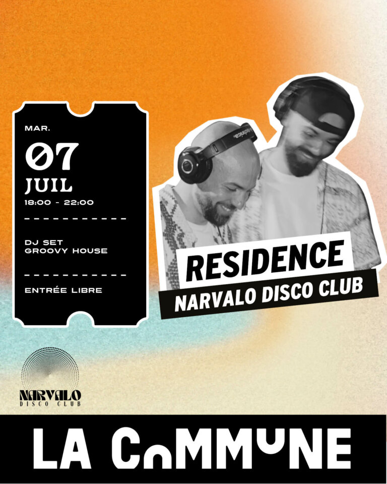 Narvalo Disco Club s'installe à La Commune pour une résidence estivale. Découvrez plusieurs DJ sets aux sonorités disco, house, funk et groovy. Entrée libre.