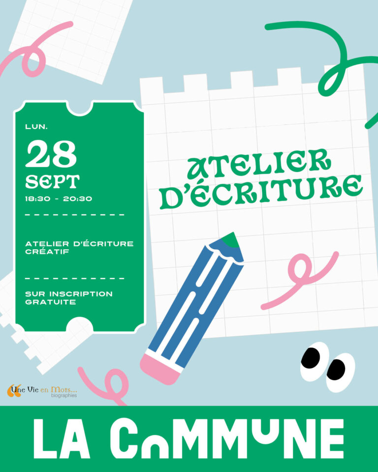 Participez à un atelier d’écriture créative animé par Cécile Mathias. 3 propositions d’écriture, partage et créativité dans un cadre bienveillant. Gratuit sur inscription.