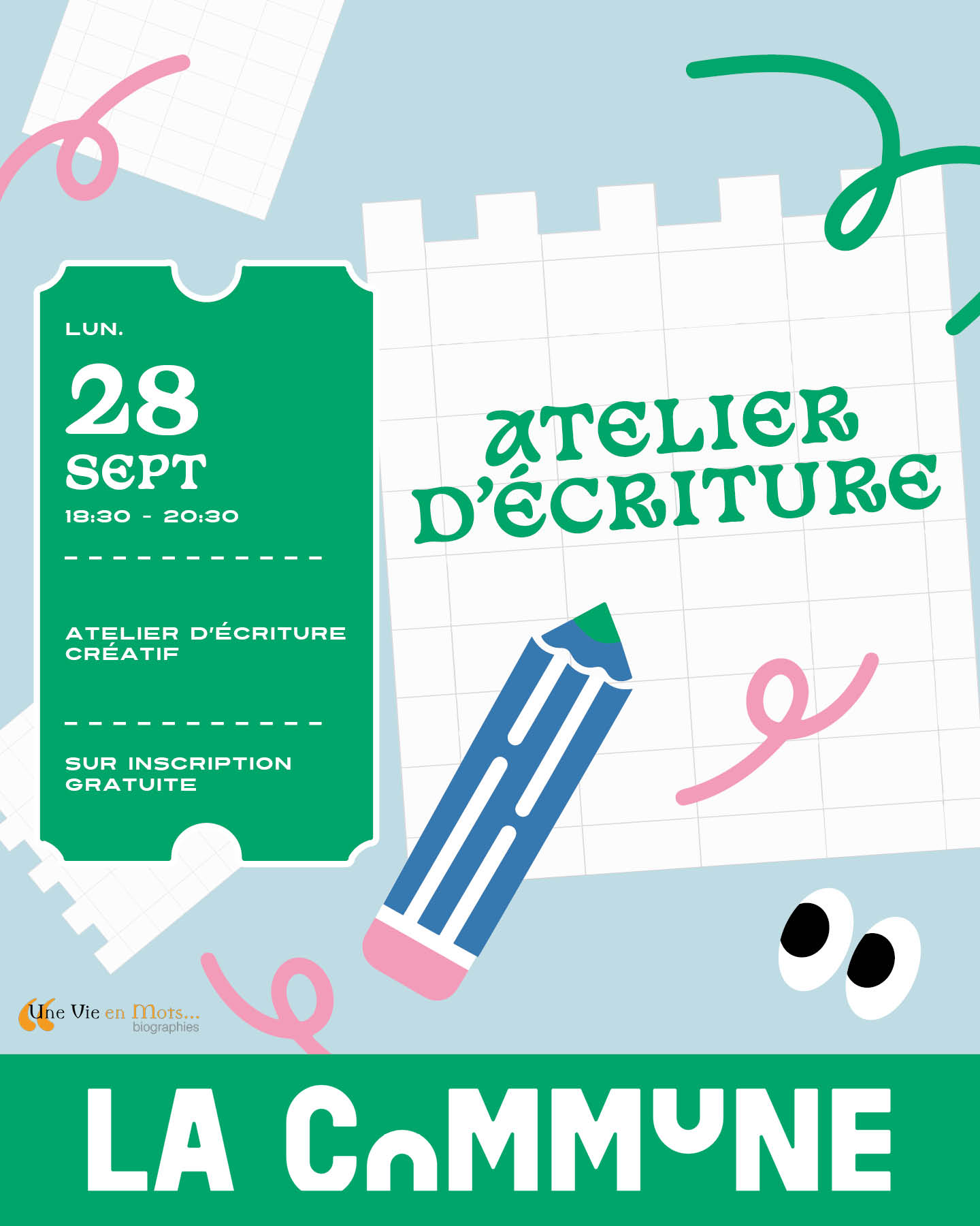 Participez à un atelier d’écriture créative animé par Cécile Mathias. 3 propositions d’écriture, partage et créativité dans un cadre bienveillant. Gratuit sur inscription.